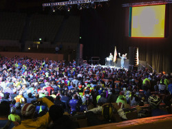 6:35 -- Inside the Cow Palace during the opening ceremony